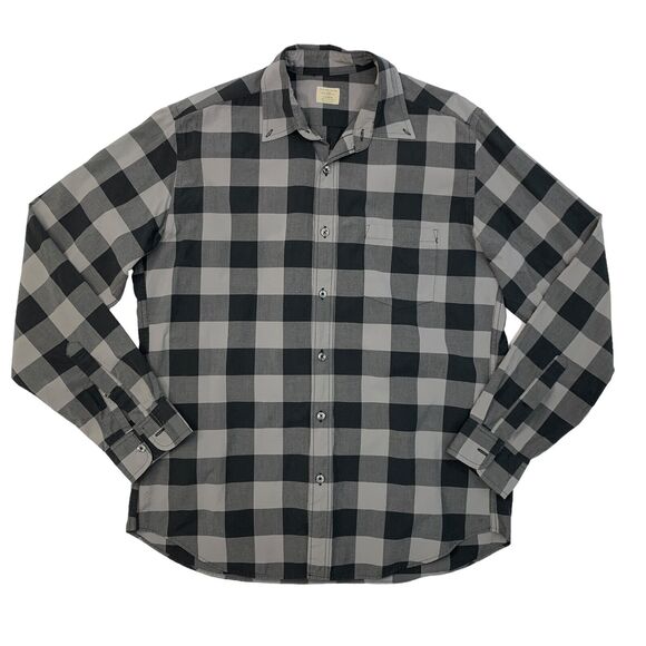 J Crew Plaid Shirt Mens M Medium Grey Plaid Long Sleeve 2-Ply Cotton Button Up - Picture 1 of 11
